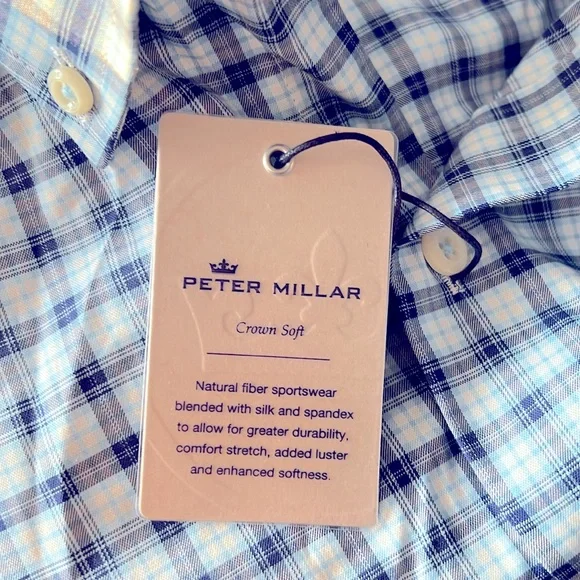 Peter Millar Crown Soft Cotton Silk Sport Shirt in Blue, Size M, New w/Tag $148 - Picture 7 of 9